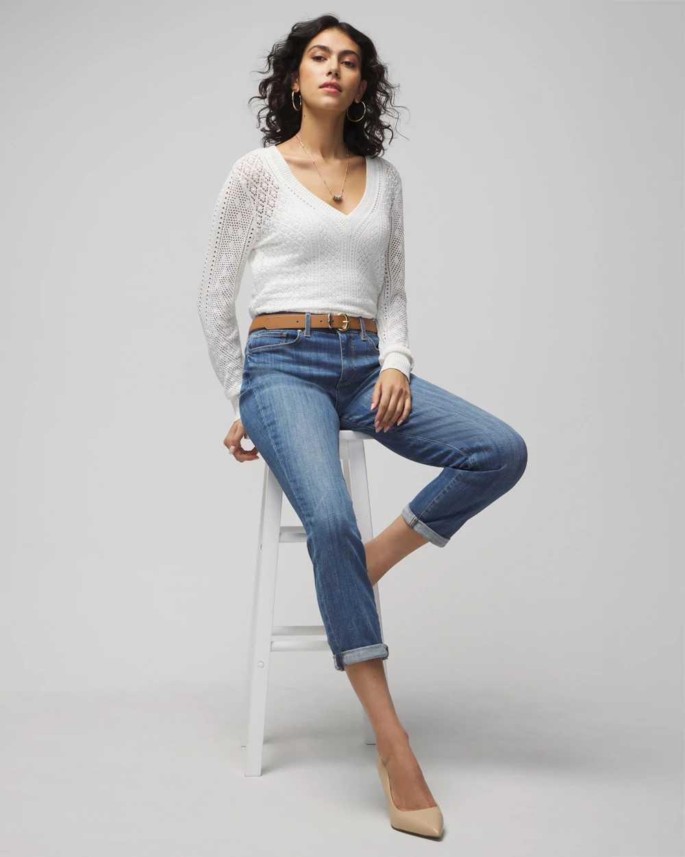 Niki pointelle 3q sleeve pullover outlet